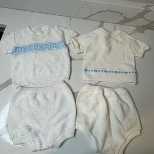 Vintage Baby Boy White and Blue Knit Sets
